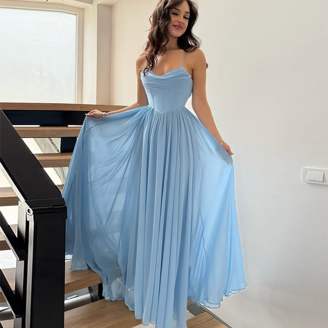 Women's maxi dress with delicate gathers and elegant A-line shape