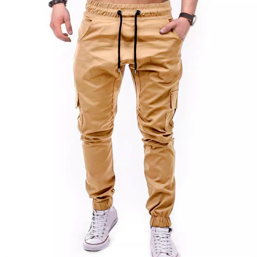 Men's Stylish Cargo Pants with Elastic Waistband and Functional Pockets Lisslune