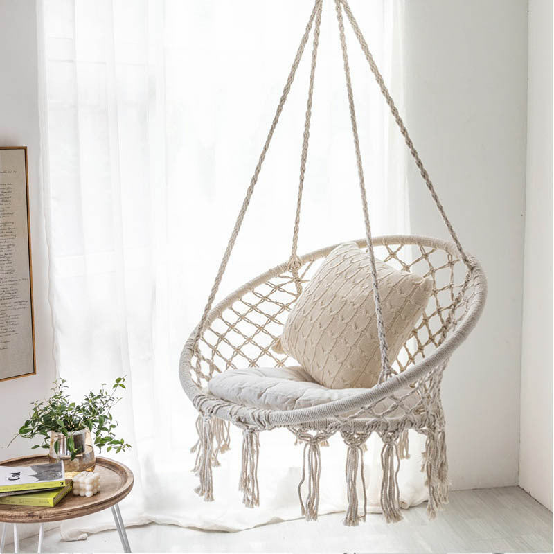 Rynx | small bedroom ideas INS Nordic Style Net Red hanging baskets Outdoor cotton rope hanging chair balcony cradle chair Indoor B &amp; B tassel swing