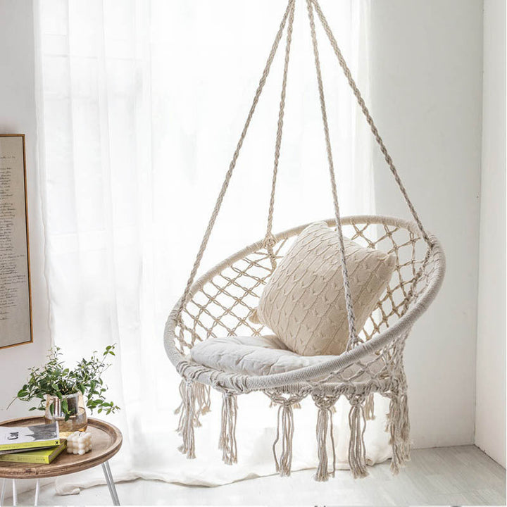 Rynx | small bedroom ideas INS Nordic Style Net Red hanging baskets Outdoor cotton rope hanging chair balcony cradle chair Indoor B &amp; B tassel swing