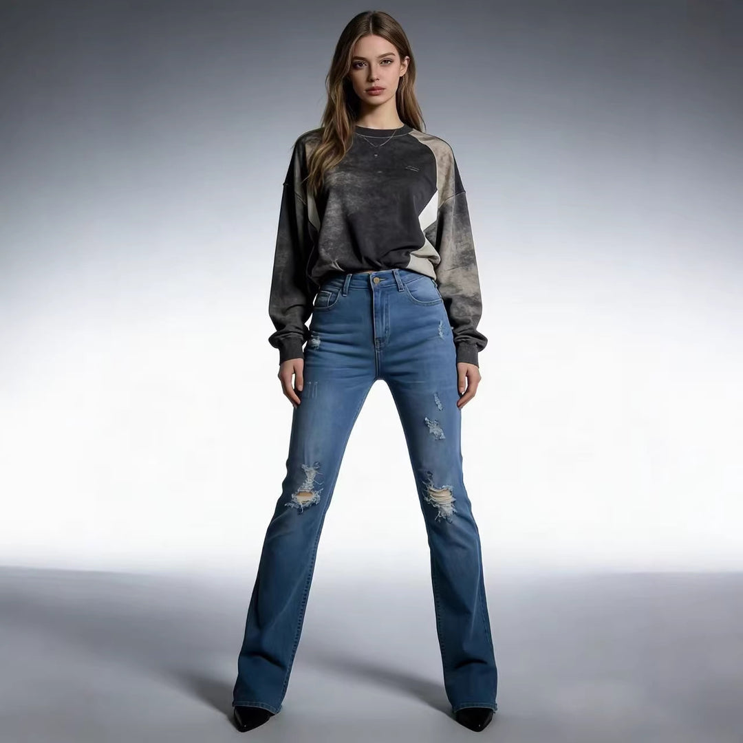 Women's Casual Skinny Jeans in Modern Destroyed Look Lisslune