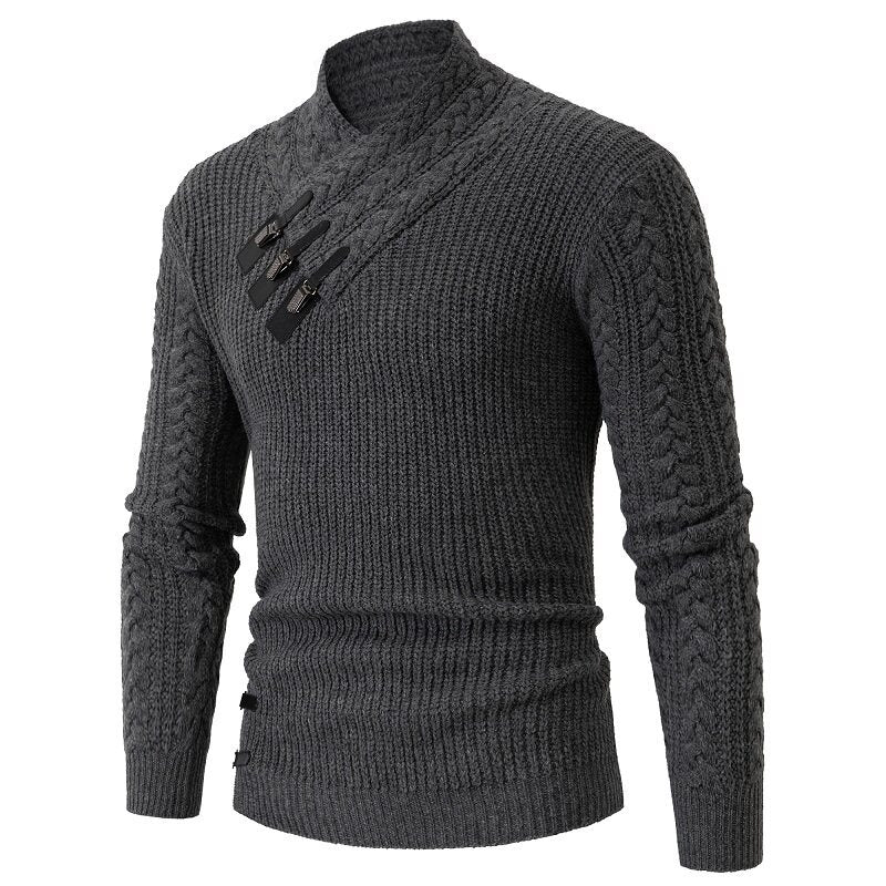 Men's knit sweater with elegant shawl collar and cable pattern Lisslune
