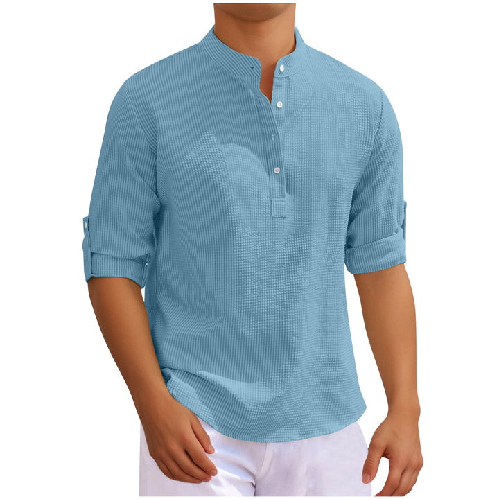 Men's casual long sleeve shirt with button placket and rollable sleeves Lisslune
