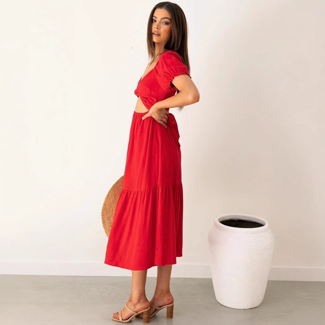 Women's midi dress with playful cut-outs and tie details Lune London