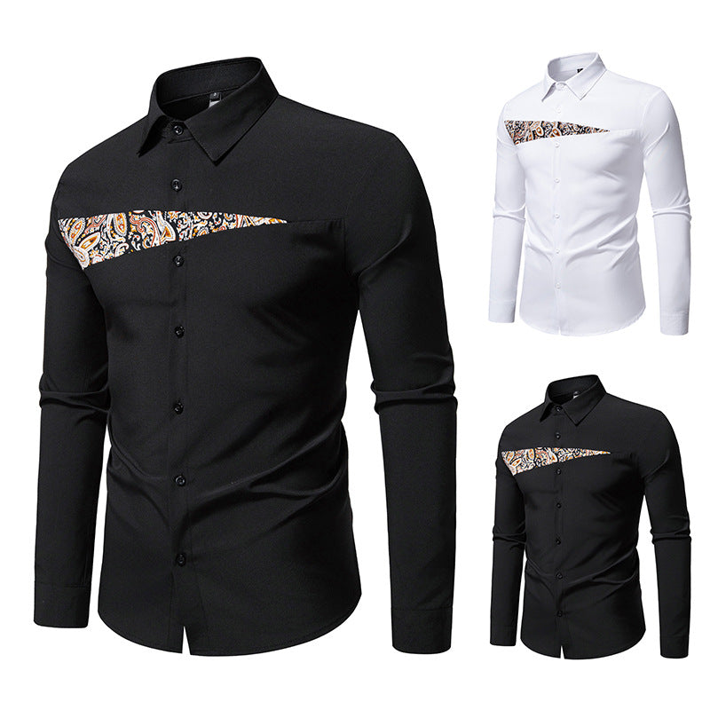 Men's fashionable long-sleeve shirt with paisley pattern details Lisslune