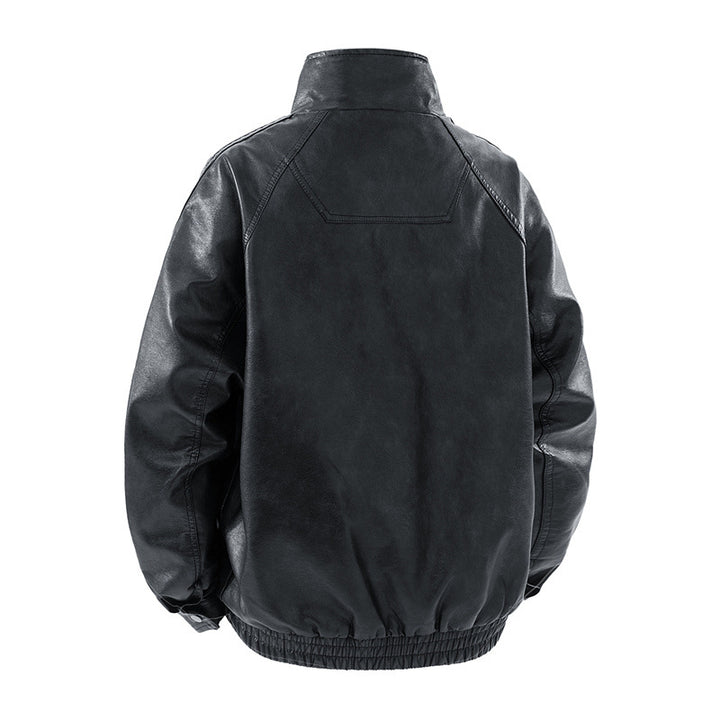 Men's synthetic leather jacket with practical stand-up collar and elastic cuffs Lisslune