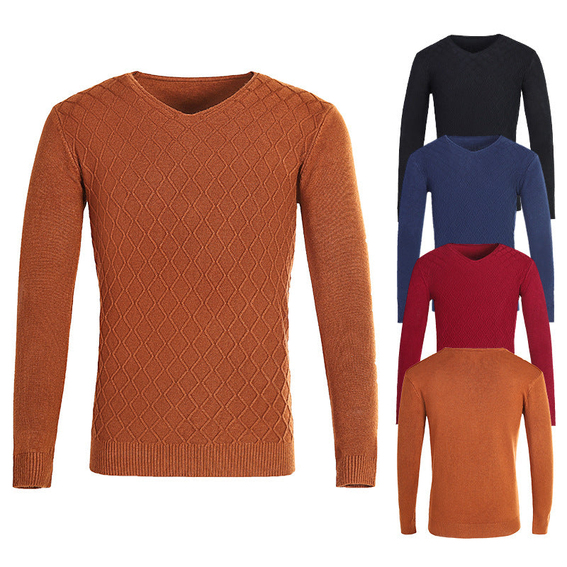 Men's V-neck sweater with textured pattern Lisslune