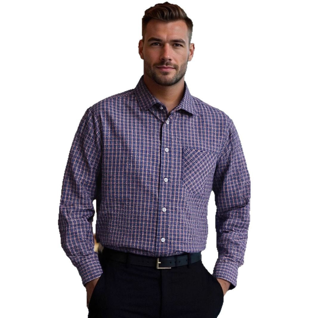 Men's long-sleeve shirt with modern check pattern and breast pocket Lisslune