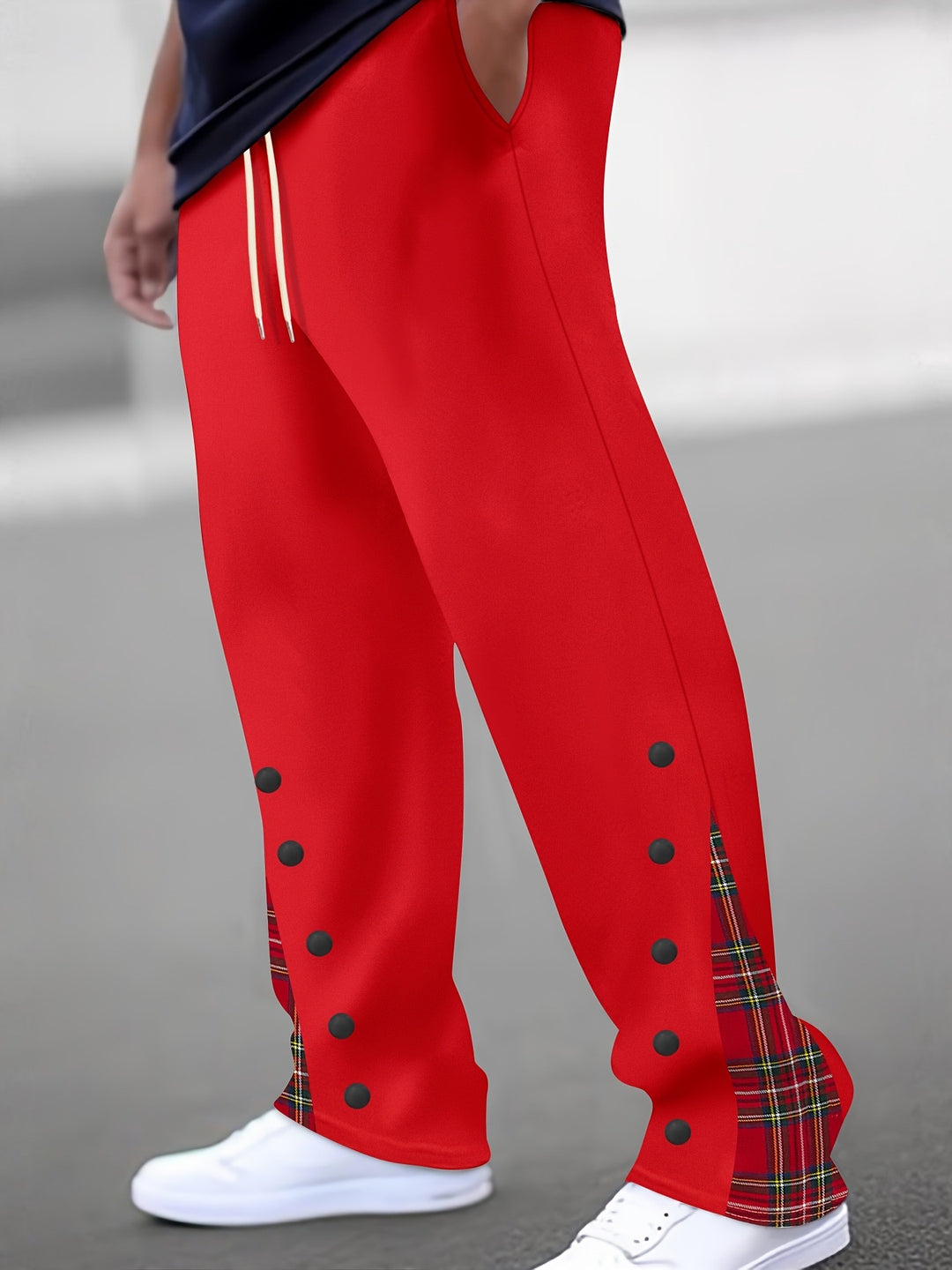 Men's Sporty Jogging Pants with Contrasting Snap Buttons and Breathable Fabric Lisslune
