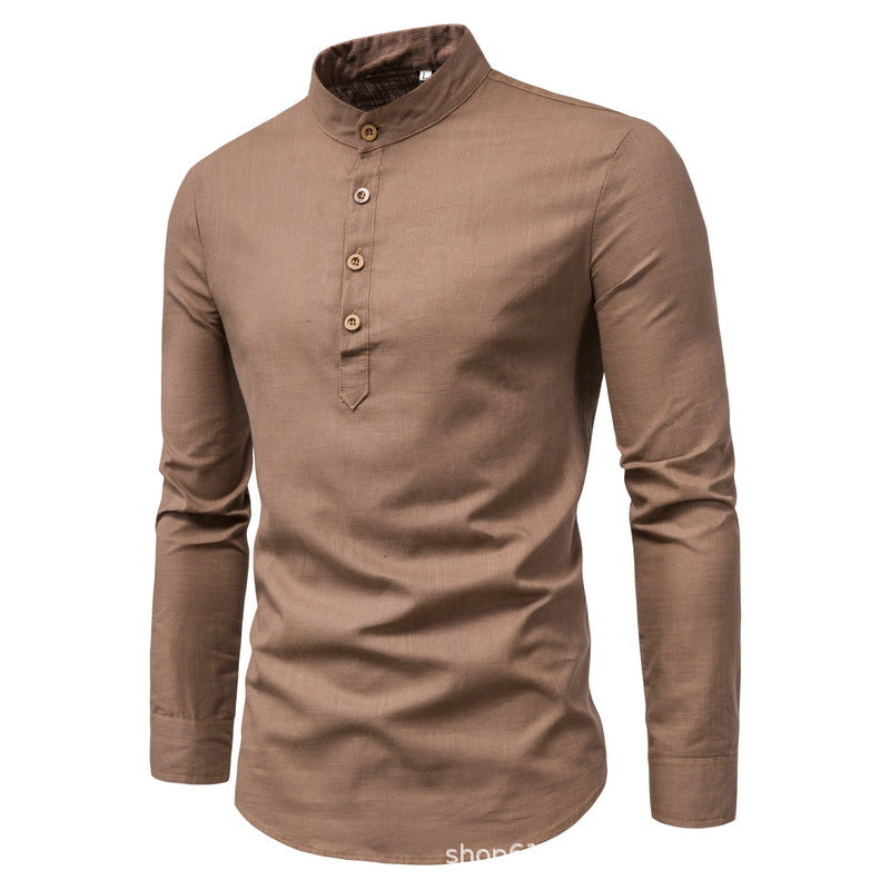 Men's shirt with mandarin collar and wooden buttons Lisslune