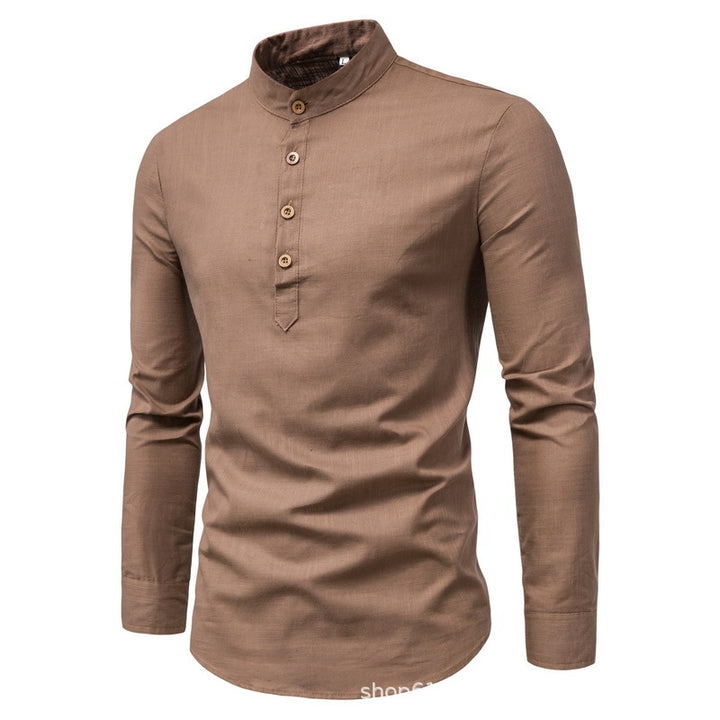 Men's shirt with mandarin collar and wooden buttons Lisslune
