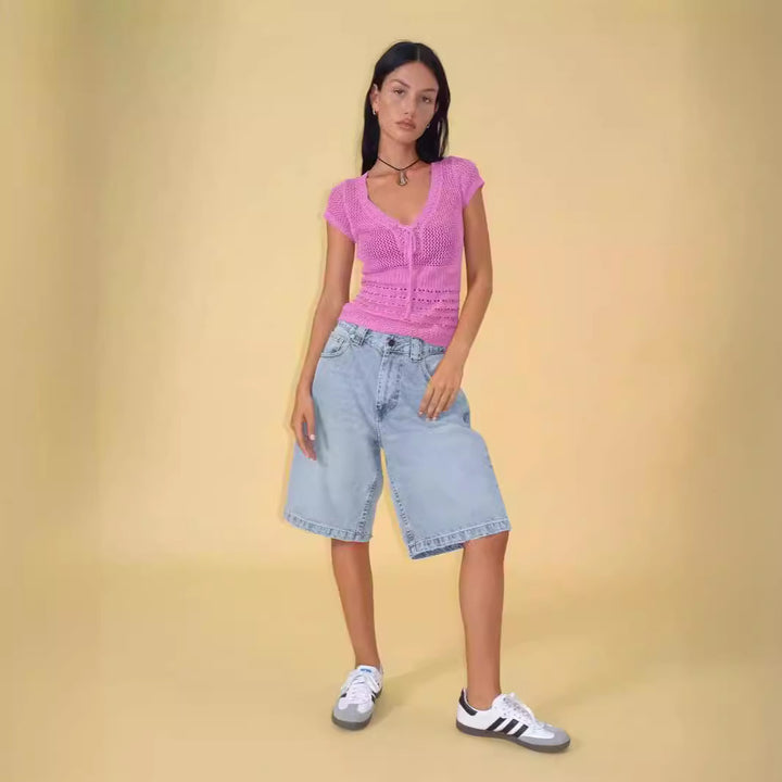 Women's casual denim shorts with a wide cut and high side pockets Lisslune