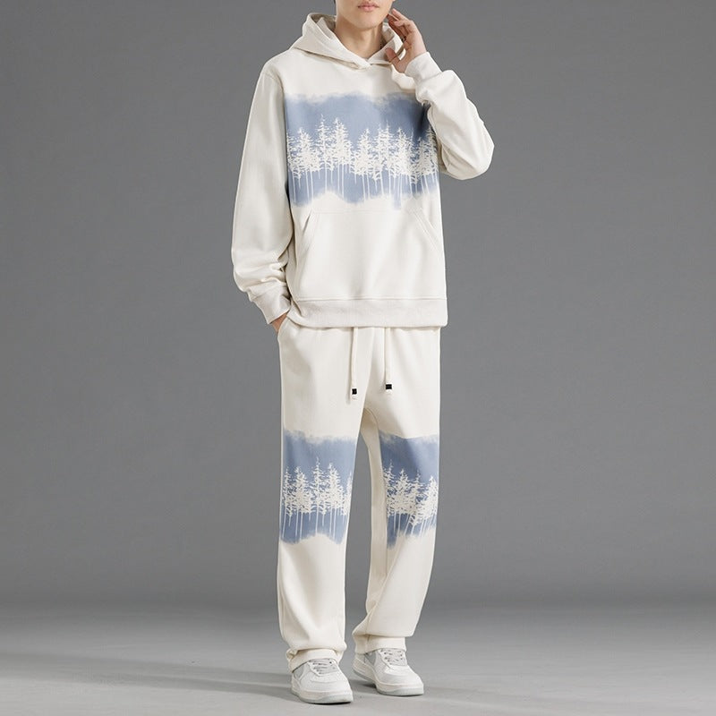 Men's leisure loungewear set with relaxed fit and creative tree print Lisslune