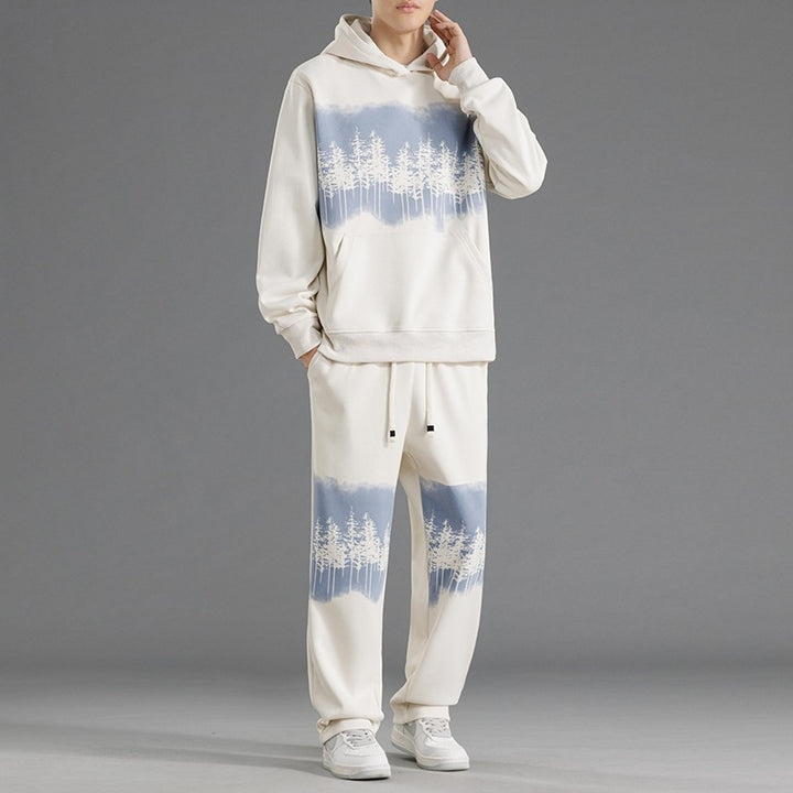 Men's leisure loungewear set with relaxed fit and creative tree print Lisslune