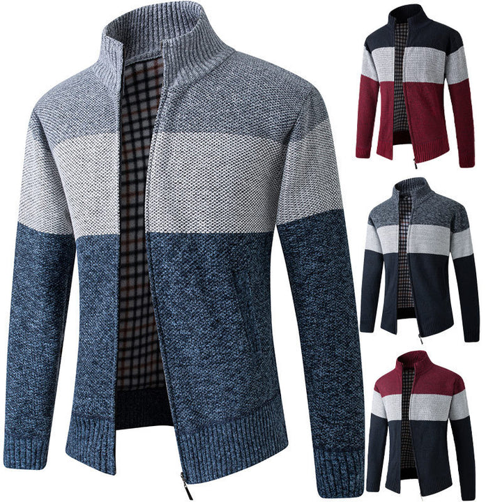 Men's Fashion Knit Jacket with High Collar and Striped Design Lisslune