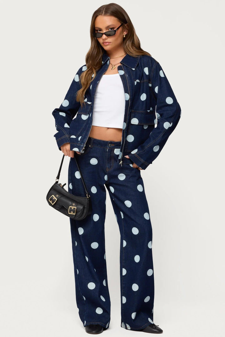 Damen Polka-Dot Denim-Set mit lässiger Schnittführung und angesagten Details Lisslune