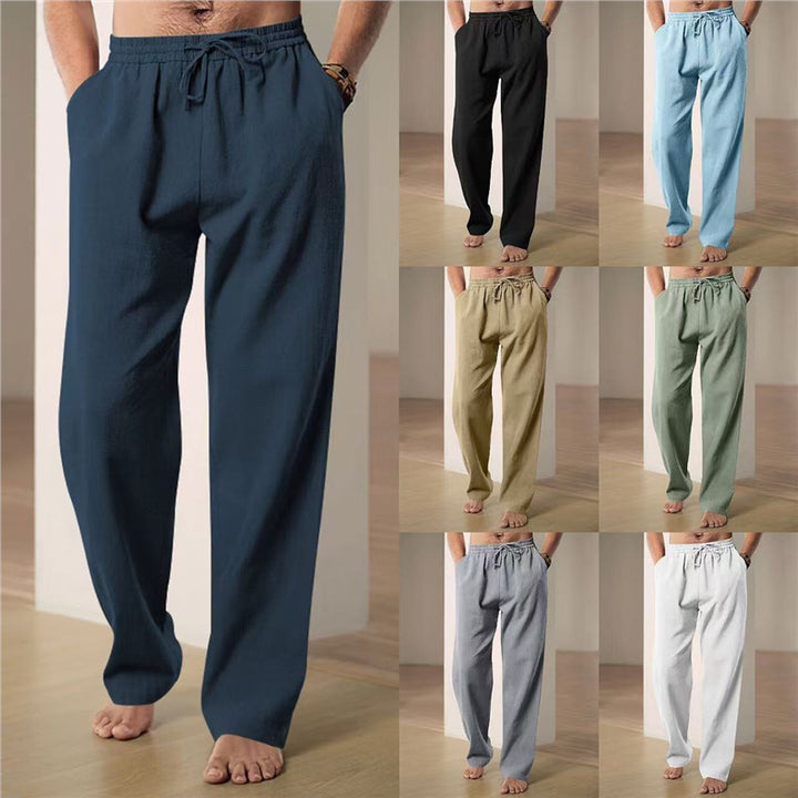 Men's Casual Linen Pants with Elastic Waistband and Side Pockets Lisslune