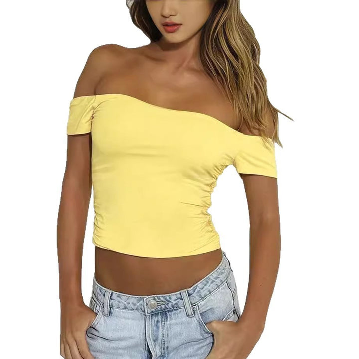 Damen Off-Shoulder Cropped Top mit Rüschendetails Lisslune