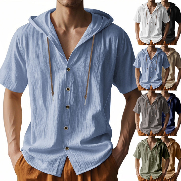Men's Short Sleeve Shirt with Hood and Fashionable Cut Lisslune