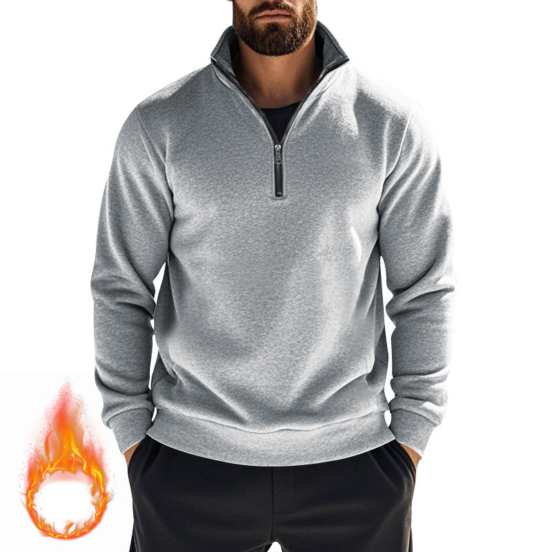 Men's fleece pullover with high collar and half zipper Lisslune