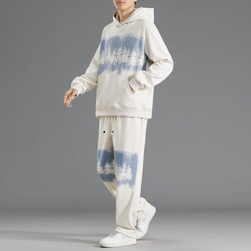 Men's leisure loungewear set with relaxed fit and creative tree print Lisslune