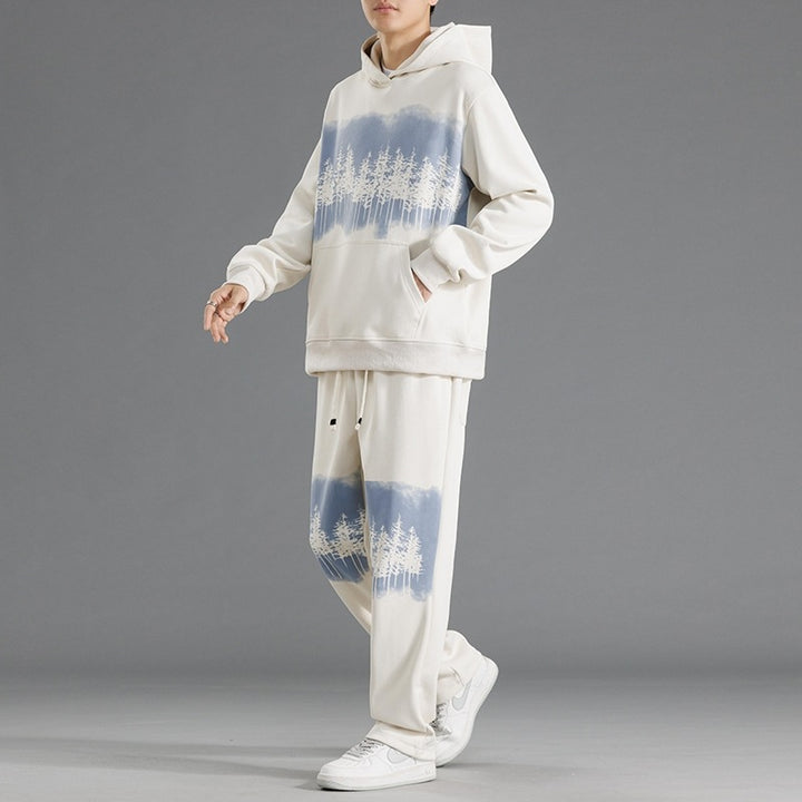 Men's leisure loungewear set with relaxed fit and creative tree print Lisslune
