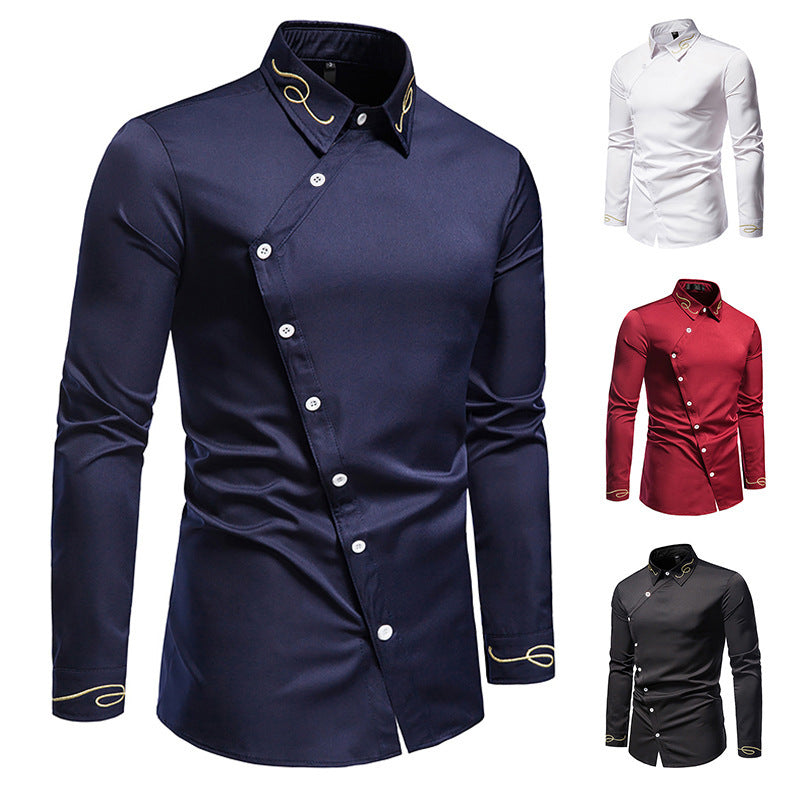 Men's Elegant Long Sleeve Shirt with Decorative Button Details Lisslune