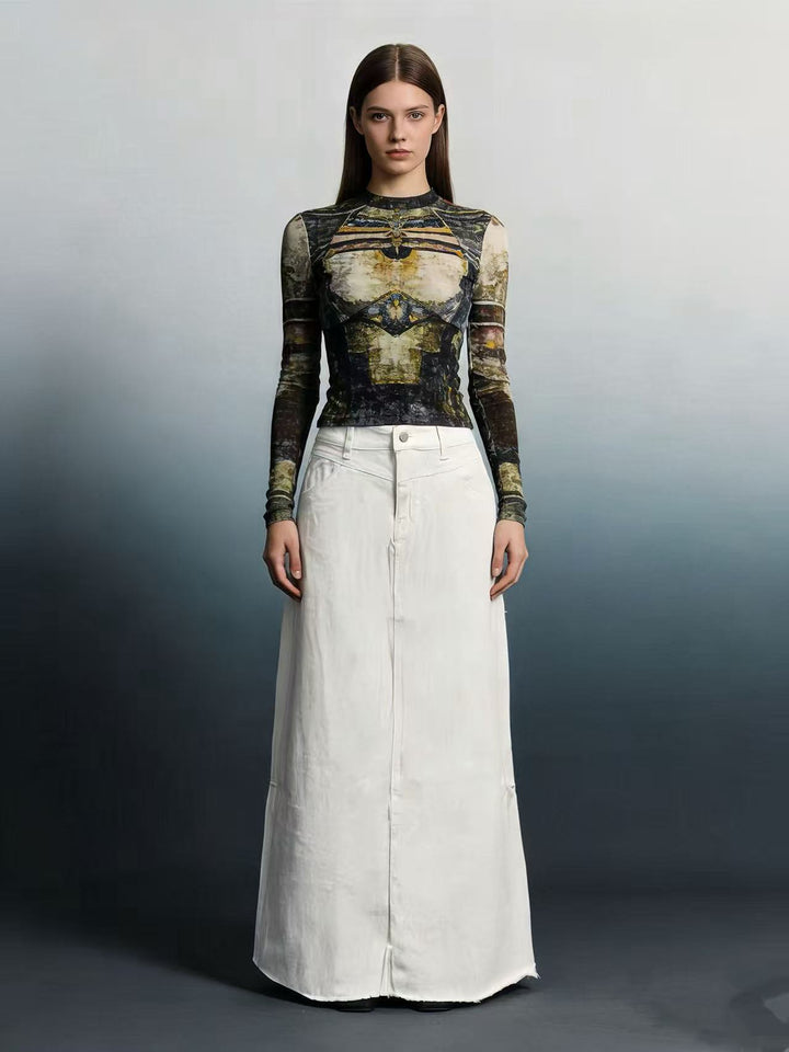 Women's maxi skirt in modern cut with fringed details Lisslune