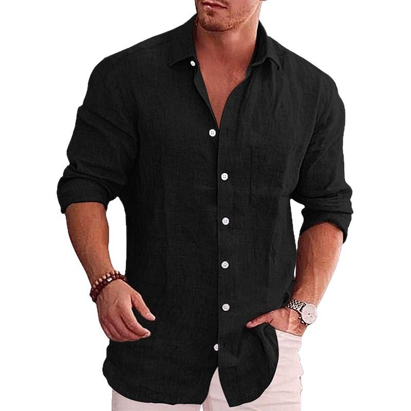 Men's linen shirt with practical chest pocket design and loose fit Lisslune