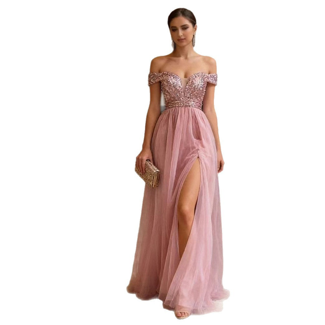 Ladies Elegant Evening Dress with Strapless Design and Sparkling Appliqués Lisslune