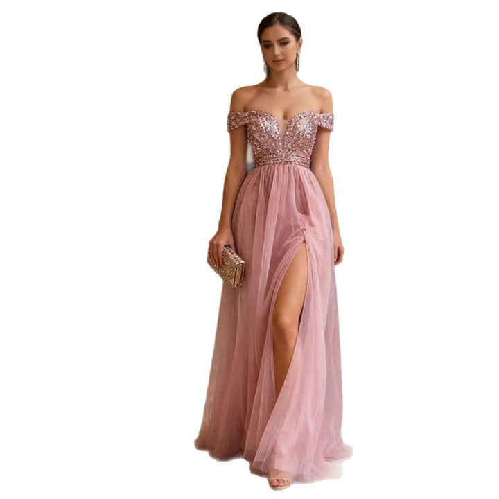 Ladies Elegant Evening Dress with Strapless Design and Sparkling Appliqués Lisslune