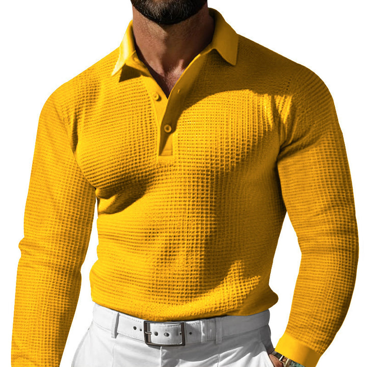Men's Luxurious Long Sleeve Polo Shirt with Textured Design and Modern Details Lisslune