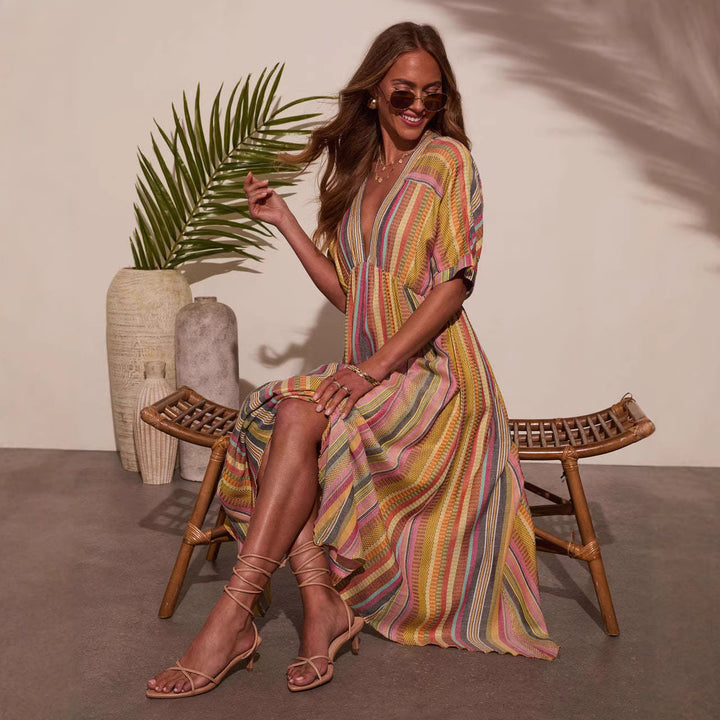 Women's maxi dress with deep V-neck and flared skirt Lisslune