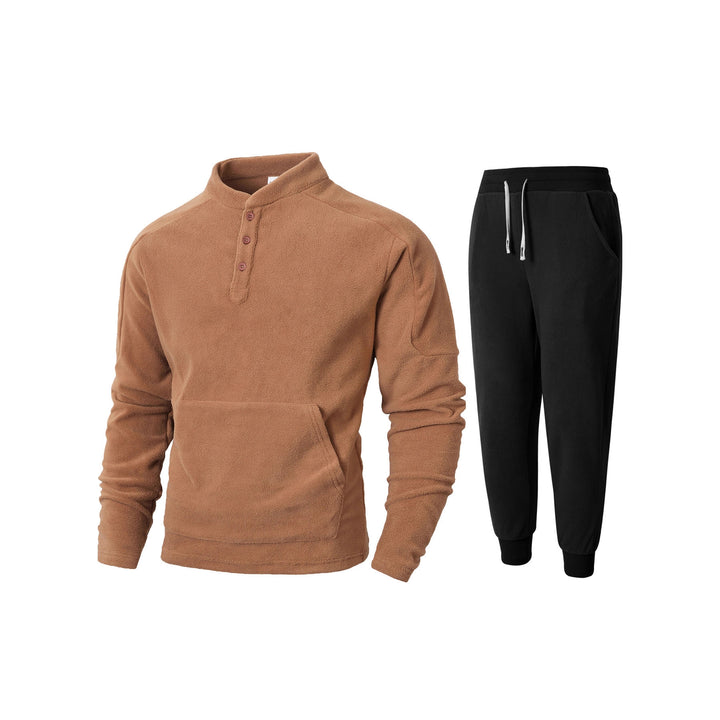 Men's cozy fleece tracksuit set with button placket and practical pockets Lisslune