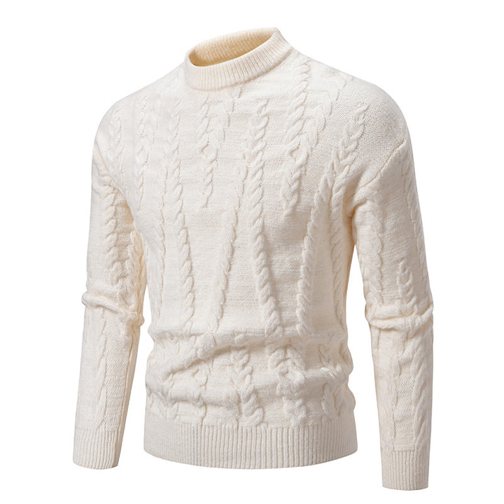 Men's fine knit sweater with cable pattern and high collar Lisslune
