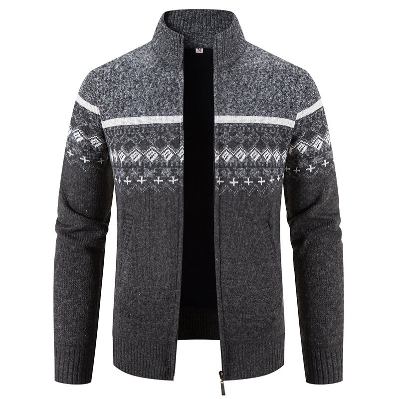 Men's cardigan with modern Norwegian pattern and stand-up collar Lisslune