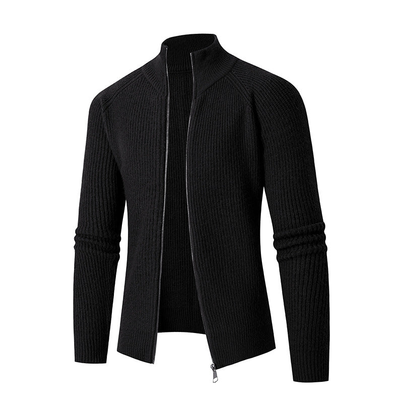 Men's cardigan with high collar and fine rib structure Lisslune