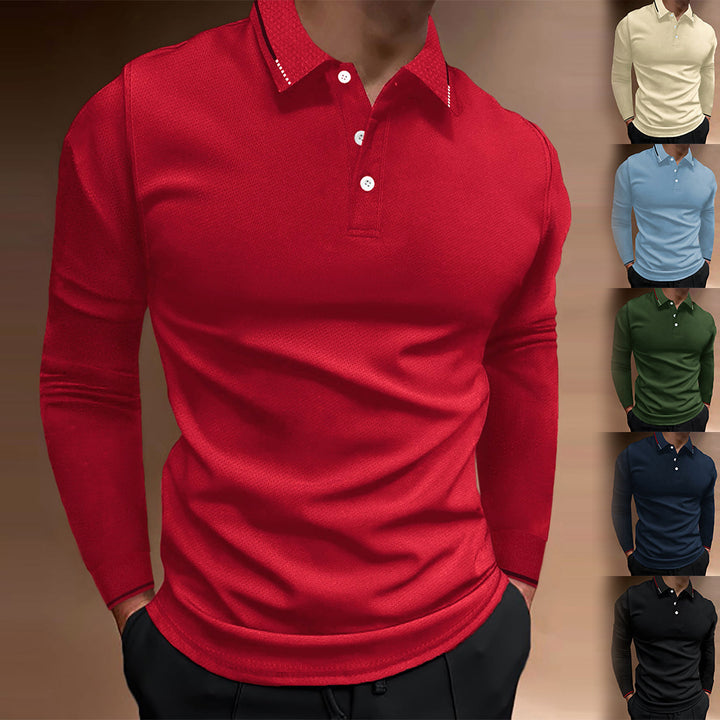 Men's Long Sleeve Polo Shirt with Textured Design Lisslune