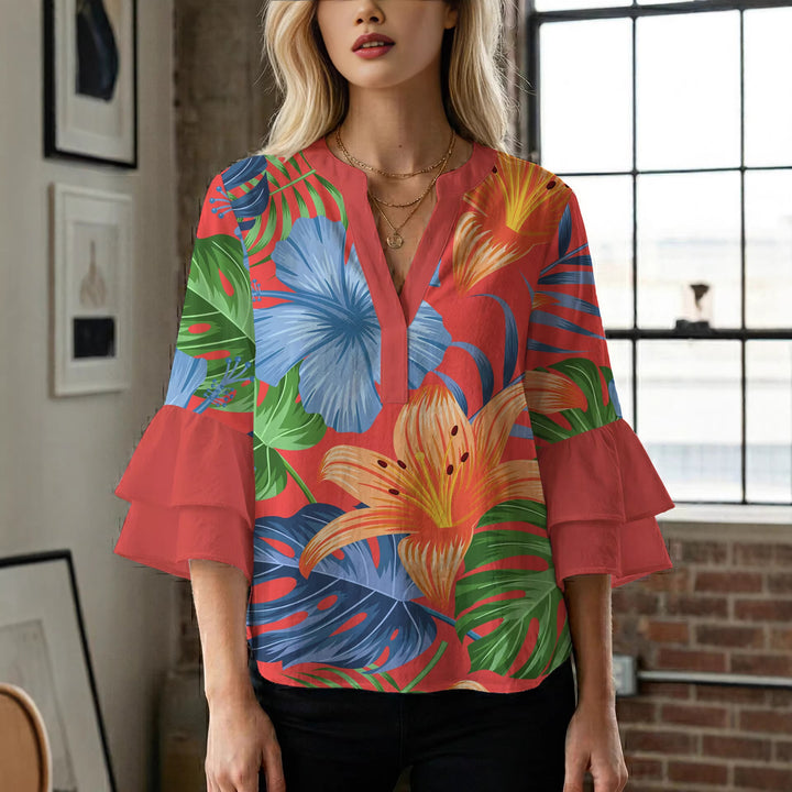 Women's flower creation with voluminous ruffled sleeves Lisslune