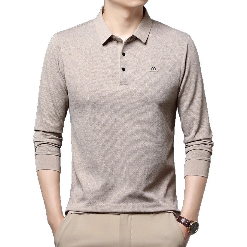 Men's Fashion Long Sleeve Polo Shirt with Textured Design Lisslune