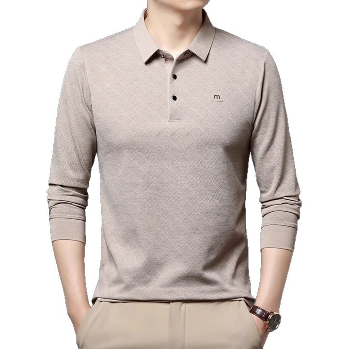 Men's Fashion Long Sleeve Polo Shirt with Textured Design Lisslune