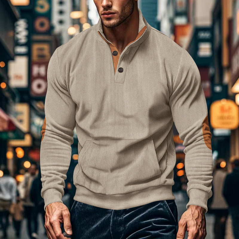 Men's casual pullover with stand collar and button placket Lisslune