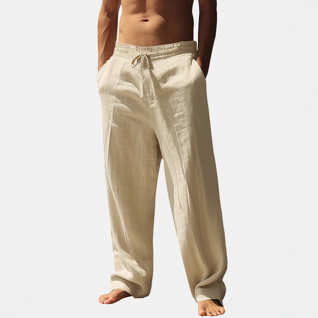 Men's casual linen pants with elastic waist and side pockets Lisslune