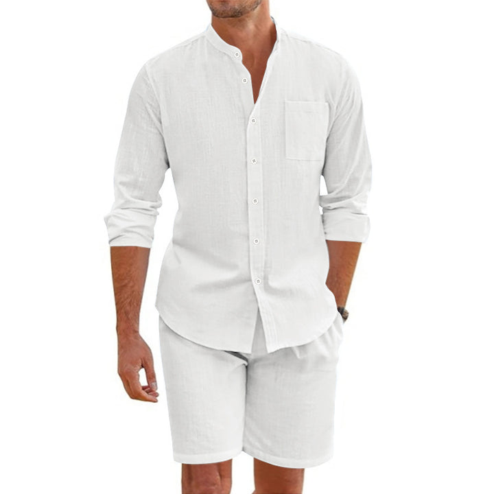 Men's casual short-sleeve shirt with turn-up sleeves and loose fit Lisslune