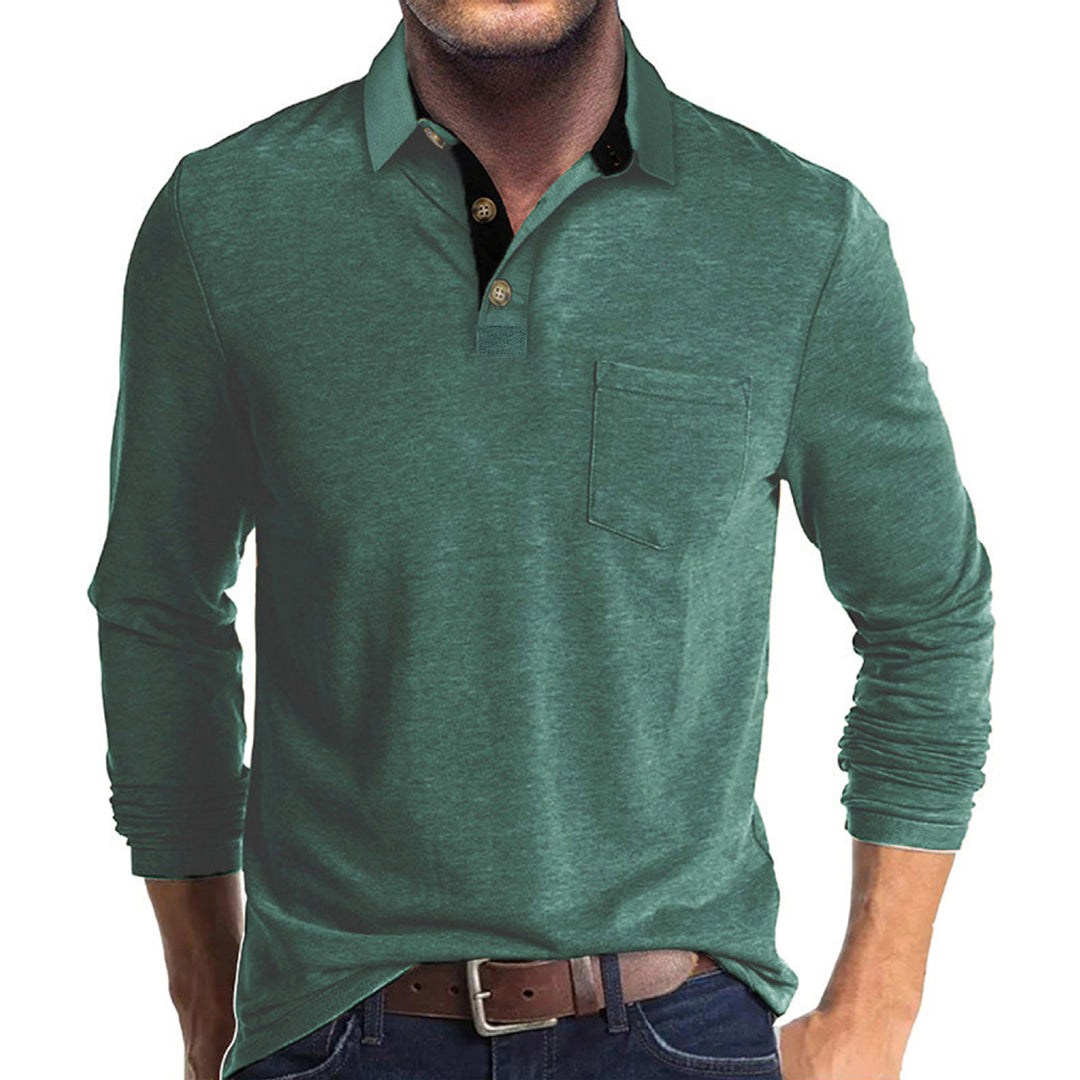 Men's elegant long sleeve polo shirt with modern collar and light stretch Lisslune