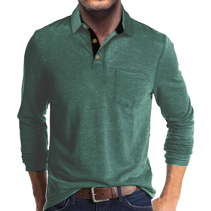 Men's elegant long sleeve polo shirt with modern collar and light stretch Lisslune