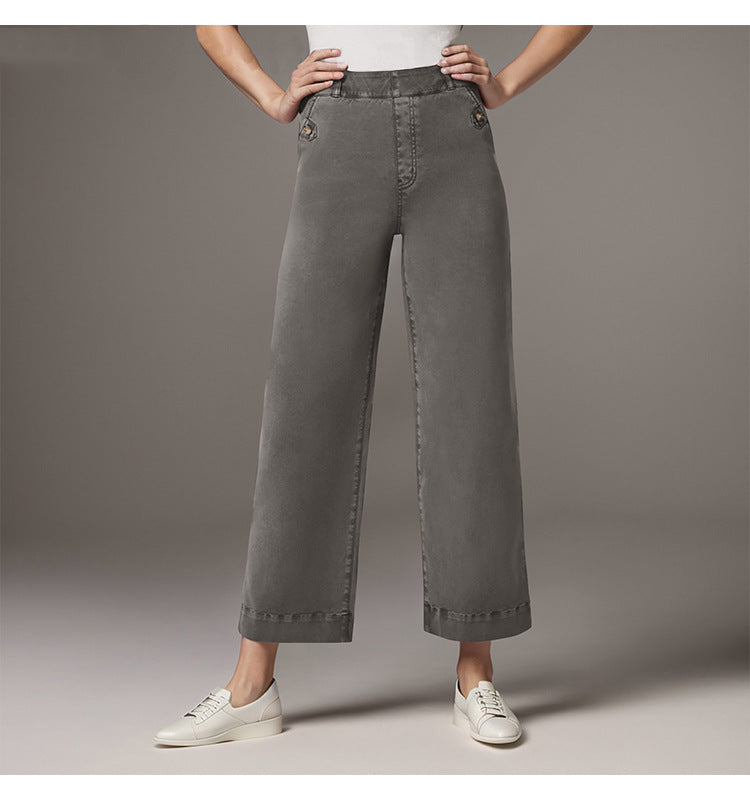 Damen Weite High-Waist Hose mit modischen Knopfdetails Lisslune