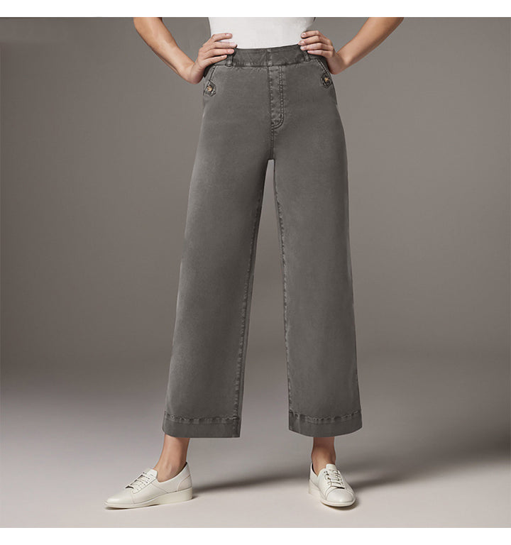 Damen Weite High-Waist Hose mit modischen Knopfdetails Lisslune