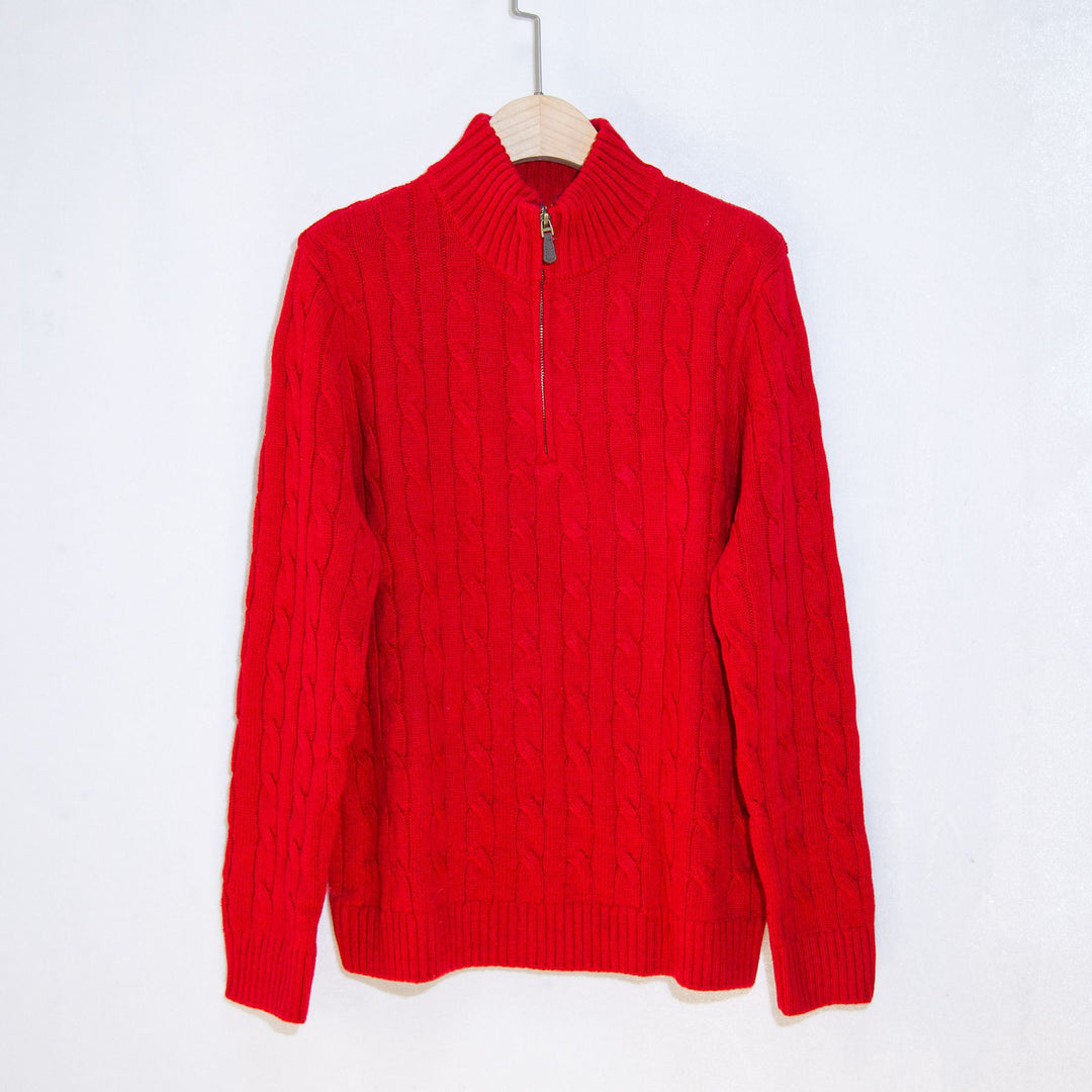 Men's elegant knit sweater with half zipper and cable knit pattern Lisslune