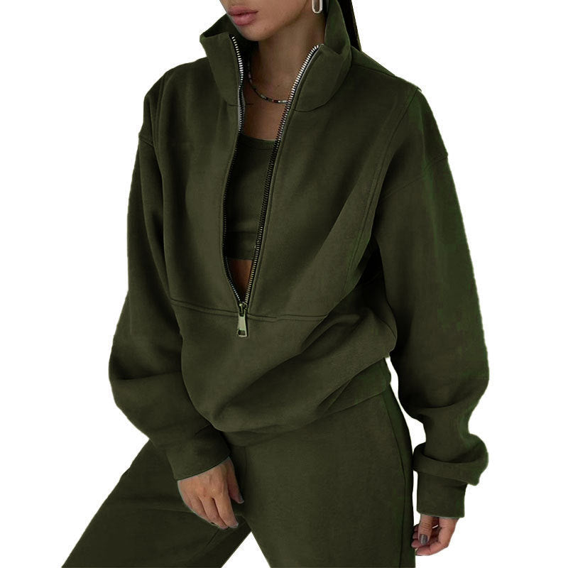Women's sporty sweatshirt with high collar and practical zipper Lisslune